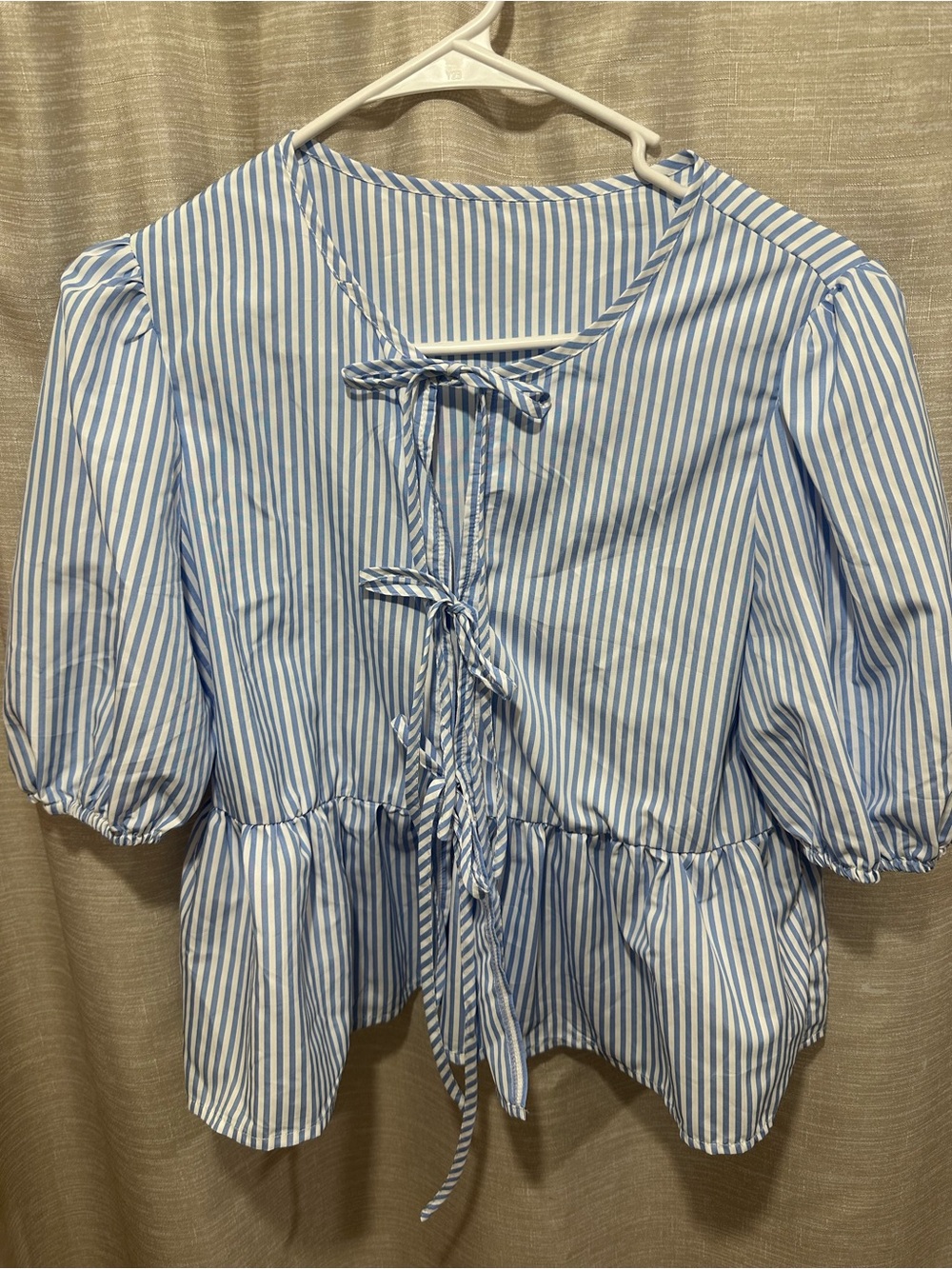 Blue & White Striped Tie-Front Peplum Blouse